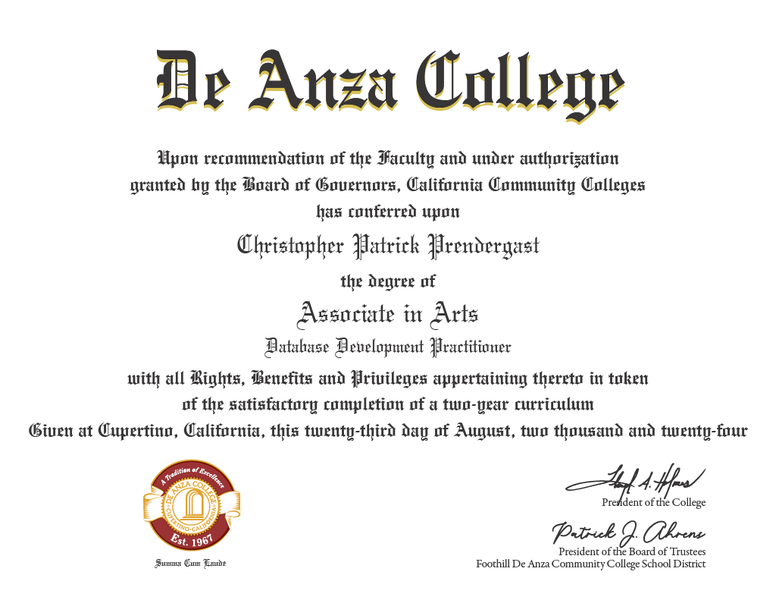 [Associate in Arts Degree, Database Development Practitioner](#associate-in-arts-degree-database-development-practitioner)