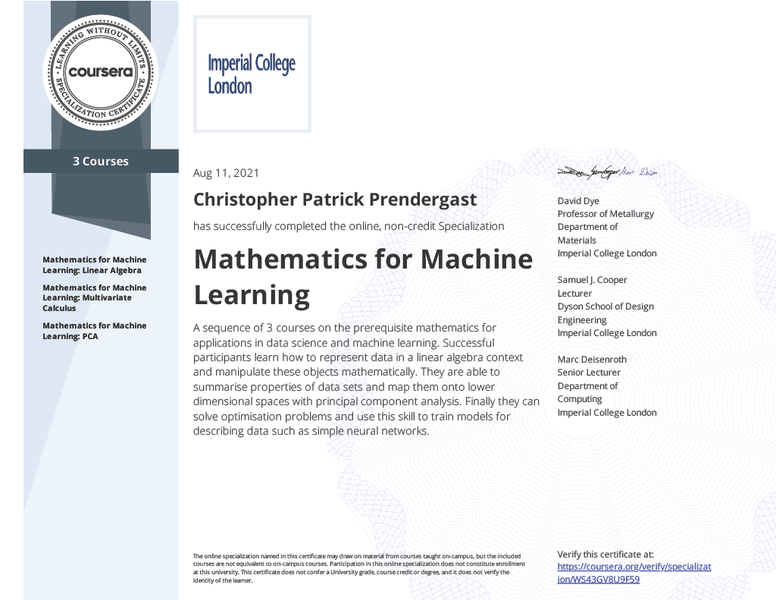 [Mathematics for Machine Learning Specialization](#mathematics-for-machine-learning-specialization)