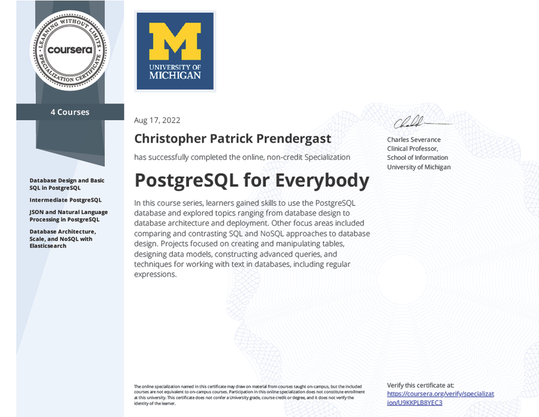 [PostgreSQL for Everybody Specialization](#postgresql-for-everybody-specialization)