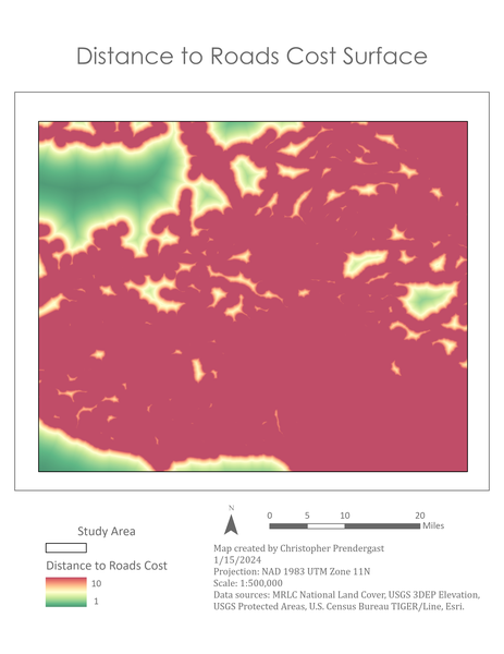 Distance to Roads Cost Surface